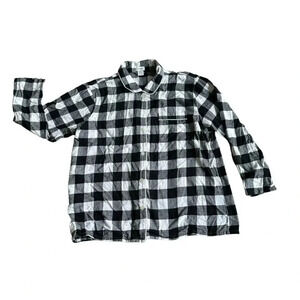 J Crew Plaid Black White Flannel Pajama Top long Sleeve cotton Button Down XXL